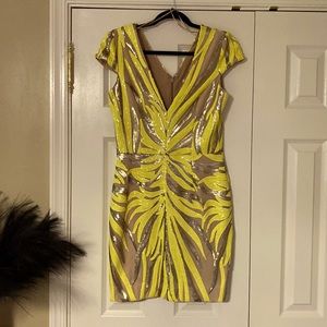 Dress the population size large yellow sequin dress